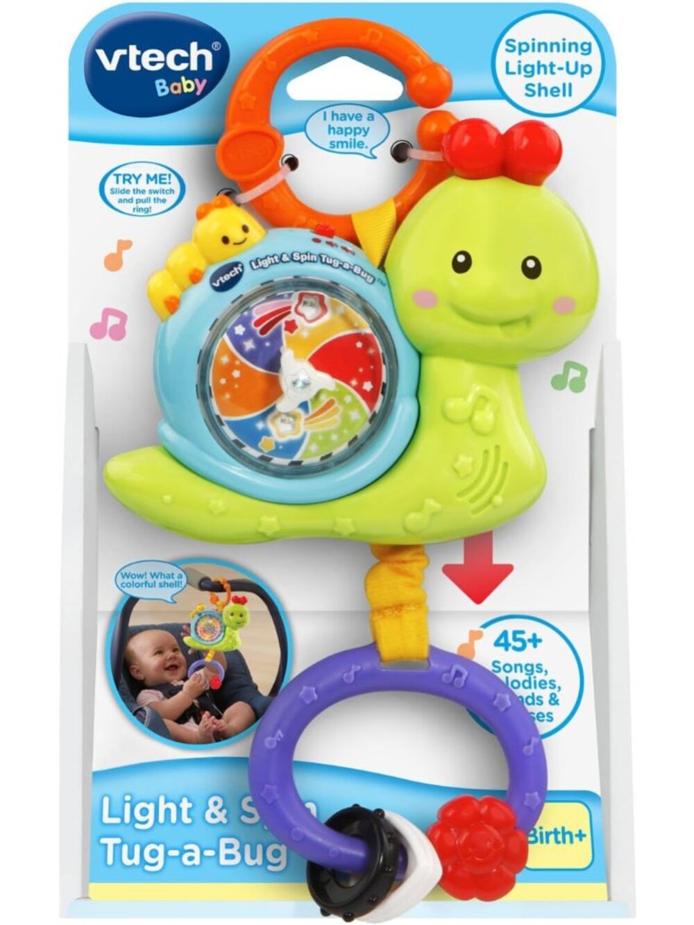 VTech Light & Spin Tug-a-Bug - Musical Snail Stroller Toy 0-24M New in Box